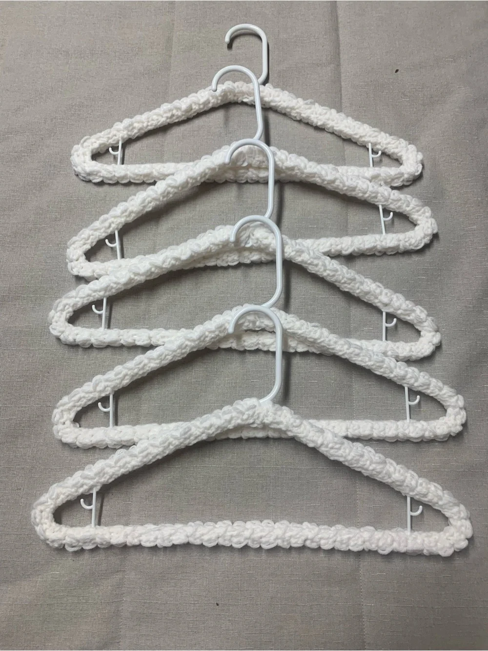Hand Crafted White Crocheted Padded Closet Hangers - Set of 5